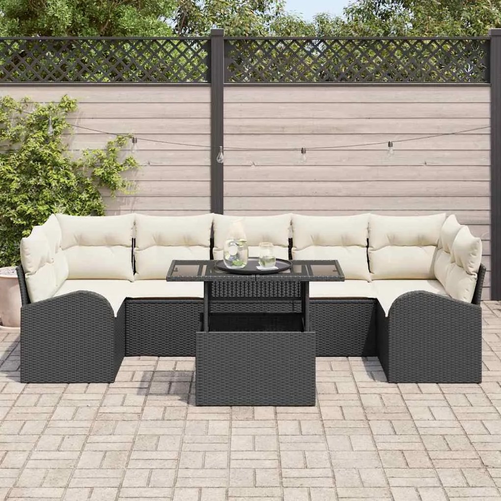 vidaXL Σετ Καναπέ Κήπου 8 pcs Μαύρο 100 x 55 x 73 εκ. Πολυ ράταν