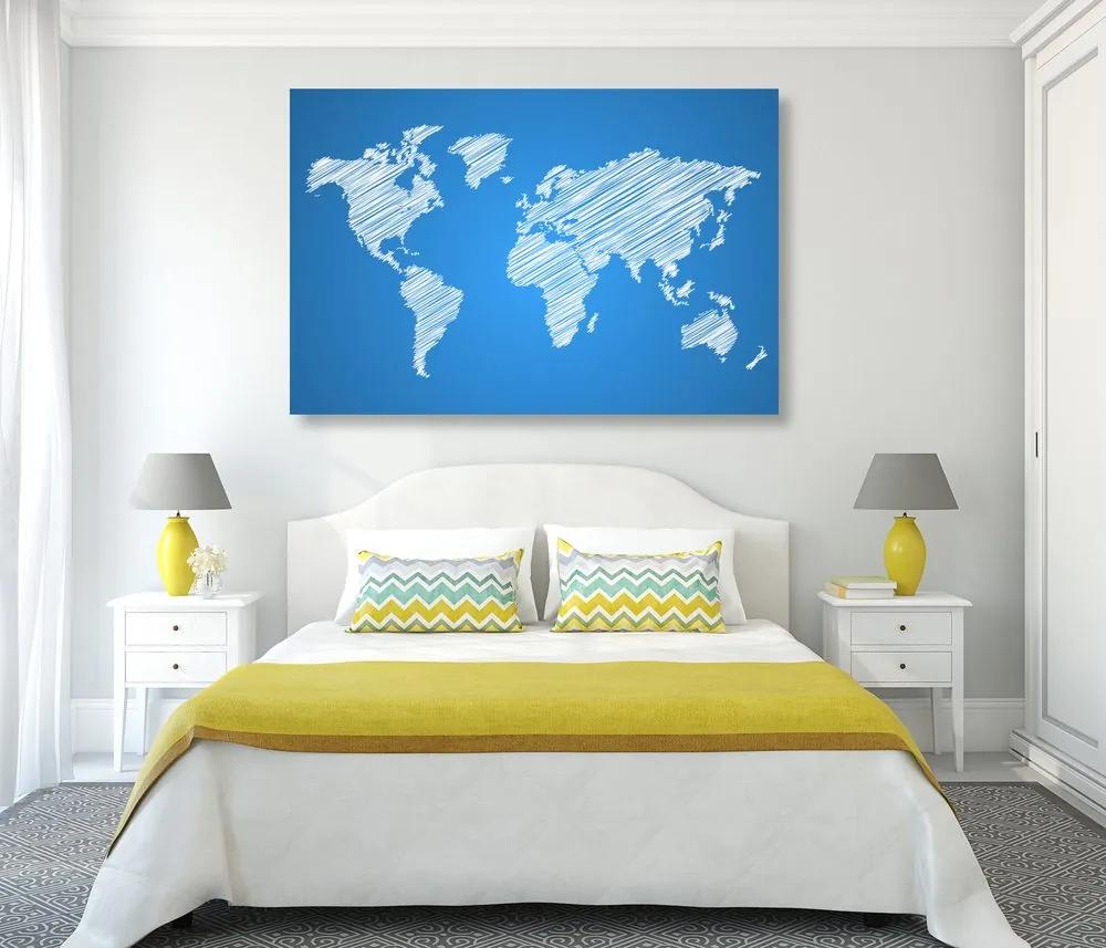 Εικόνα εκκολάπτεται παγκόσμιος χάρτης σε μπλε φόντο - 60x40