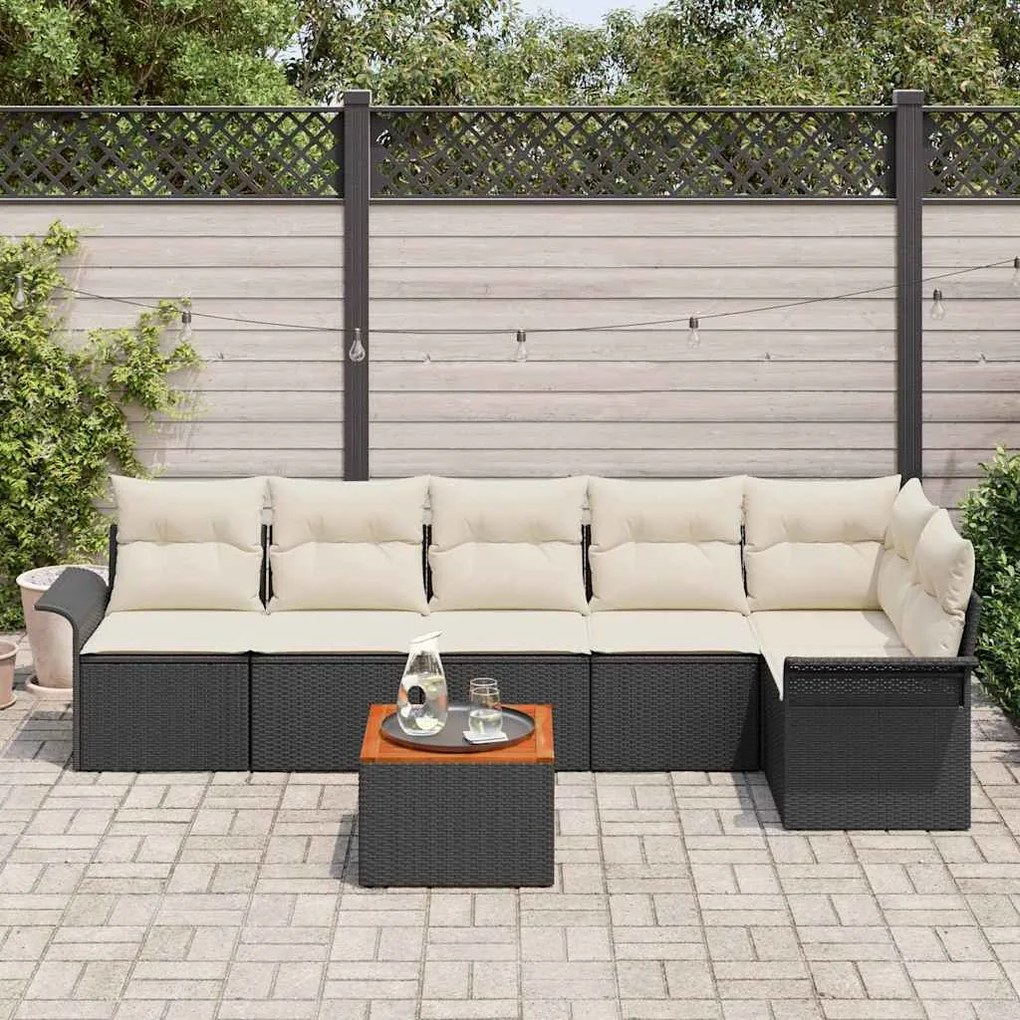 vidaXL Σετ Καναπέ Κήπου με μαξιλάρι 7 pcs Μαύρο, Κρέμα 55 x 55 x 37 εκ