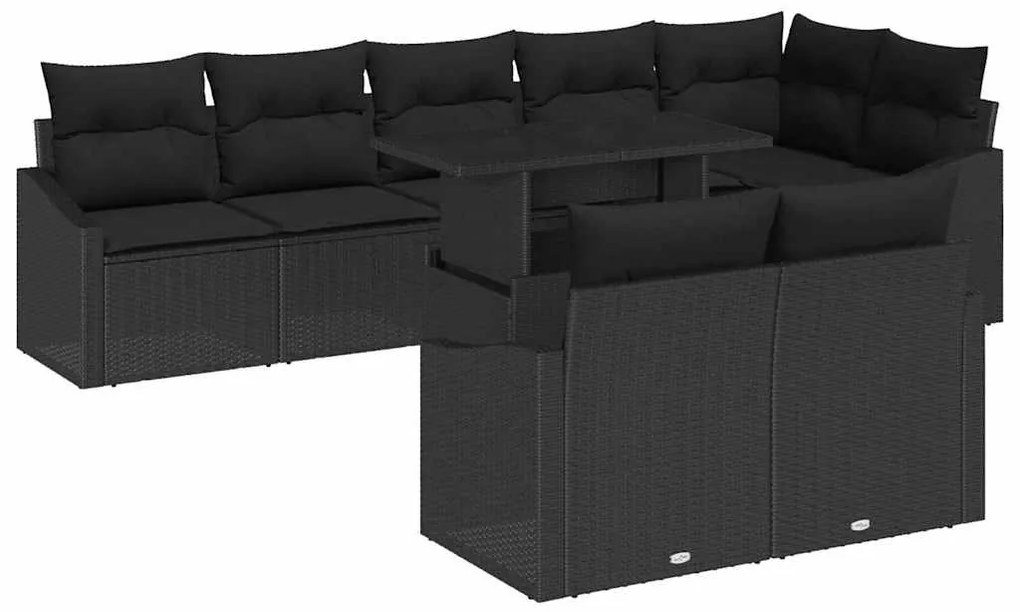 vidaXL Σετ Καναπέ Κήπου με μαξιλάρι με αποθήκευση 9 pcs Μαύρο