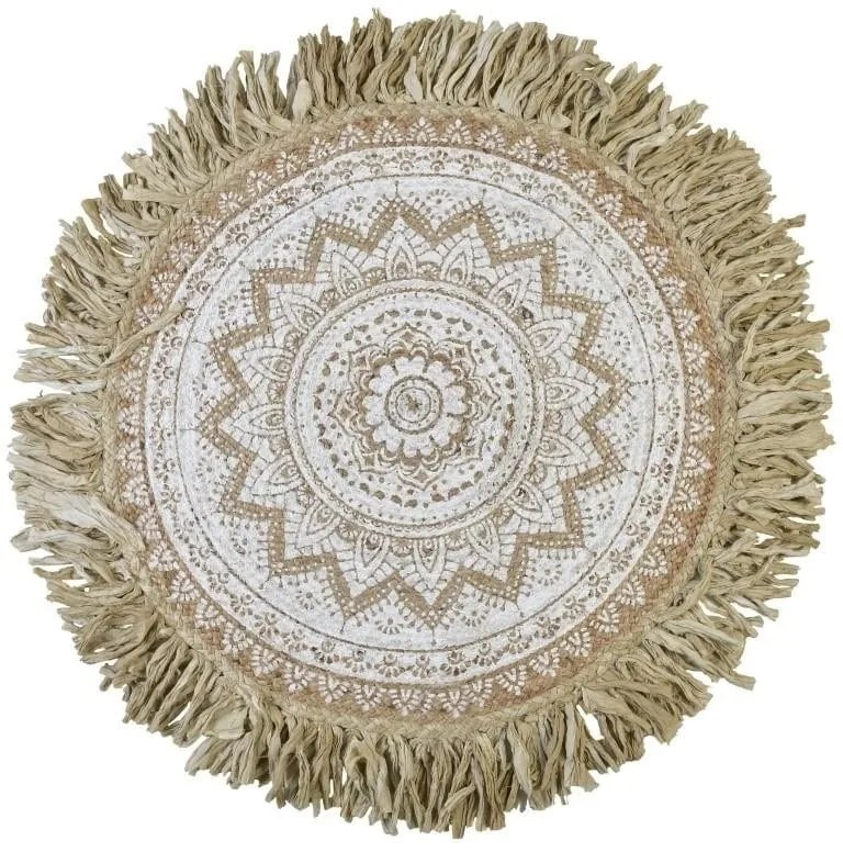 Inart Κιλίμι Chindi Βαμβάκι Φ120cm Λευκό Ελεφαντόδοντο-Φυσικό Μπεζ 3-35-806-0019