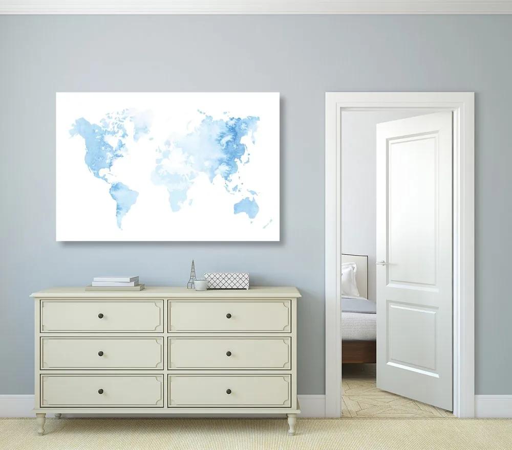Εικόνα στον παγκόσμιο χάρτη ακουαρέλας από φελλό σε γαλάζιο χρώμα - 120x80