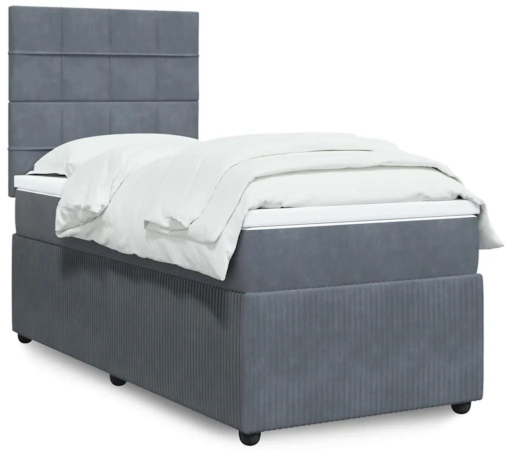 vidaXL Κρεβάτι Boxspring με Στρώμα Σκούρο Γκρι 80x200 εκ. Βελούδινο