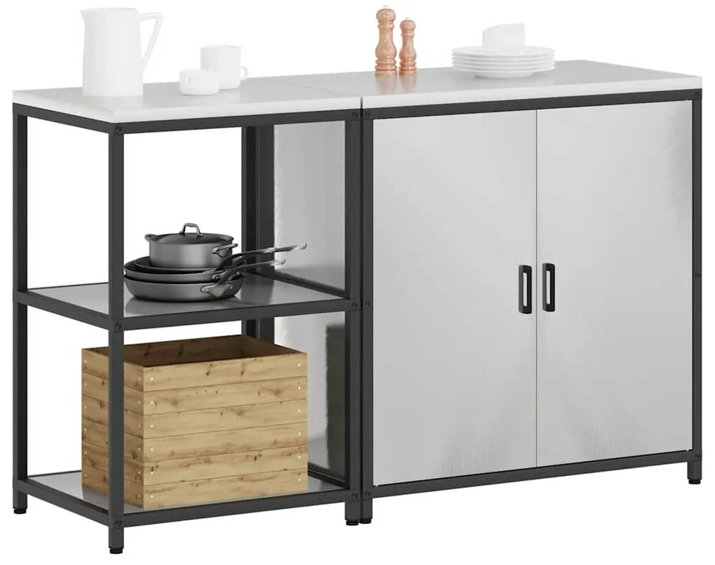 vidaXL Σετ Αποθήκευσης Κουζίνας με ράφι 2 pcs Ασημί Ανοξείδωτο ατσάλι