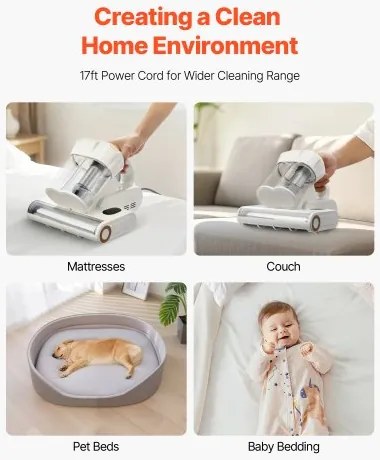 VEVOR Mattress Vacuum Cleaner with 18Kpa Powerful Suction HEPA Filter 550W White