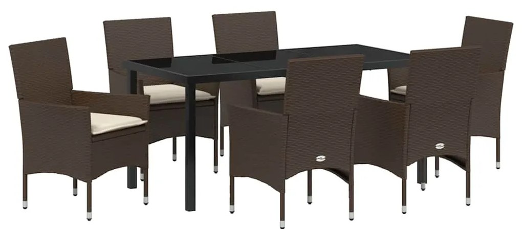 vidaXL Σέτ φαγητού για κήπο με μαξιλάρι 7 pcs Καφέ Πολυ ράταν
