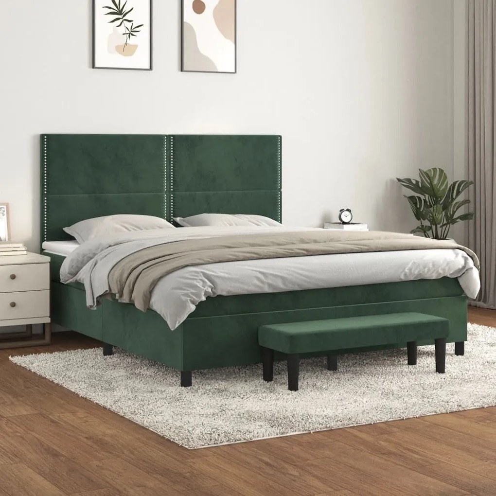 ΚΡΕΒΑΤΙ BOXSPRING ΜΕ ΣΤΡΩΜΑ ΣΚΟΥΡΟ ΠΡΑΣΙΝΟ 160X200ΕΚ. ΒΕΛΟΥΔΙΝΟ 3137794