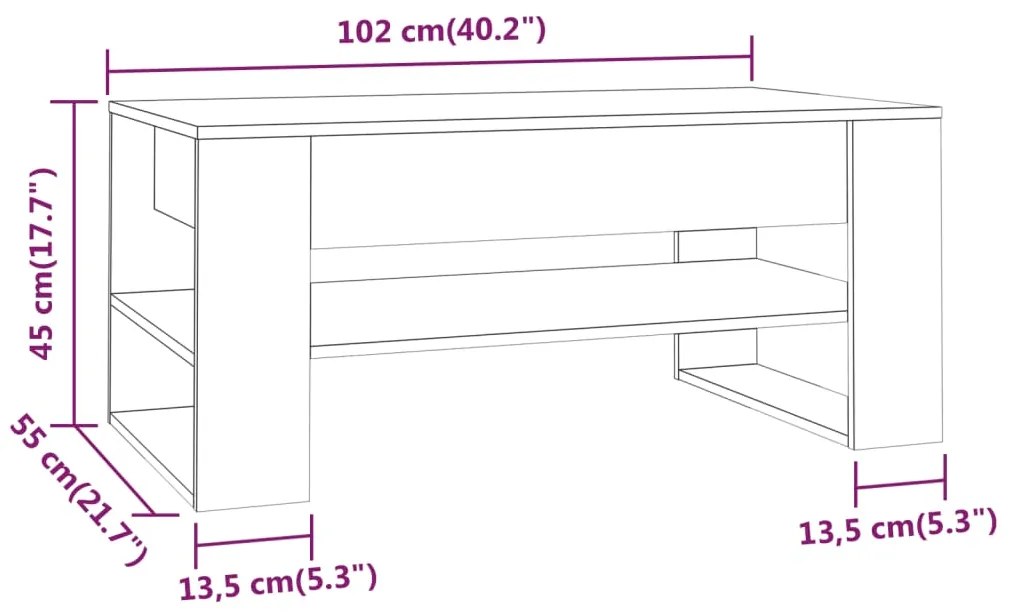 Τραπεζάκι Σαλονιού Γκρι Sonoma 102x55x45 εκ. Επεξεργασμένο Ξύλο - Γκρι