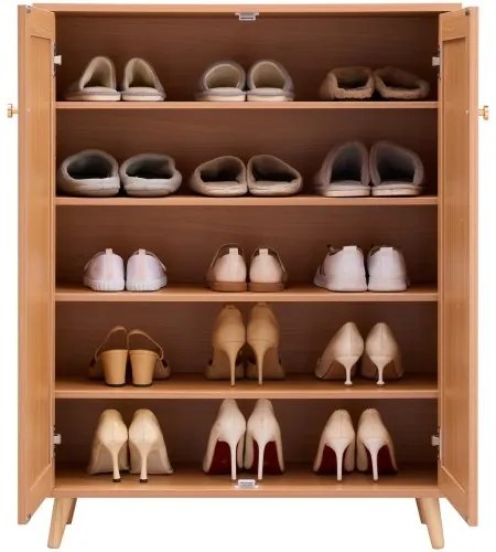 VEVOR Rattan Shoe Cabinet 5 Tiers Shoe Organizer 2 Doors &amp; Adjustable Shelves