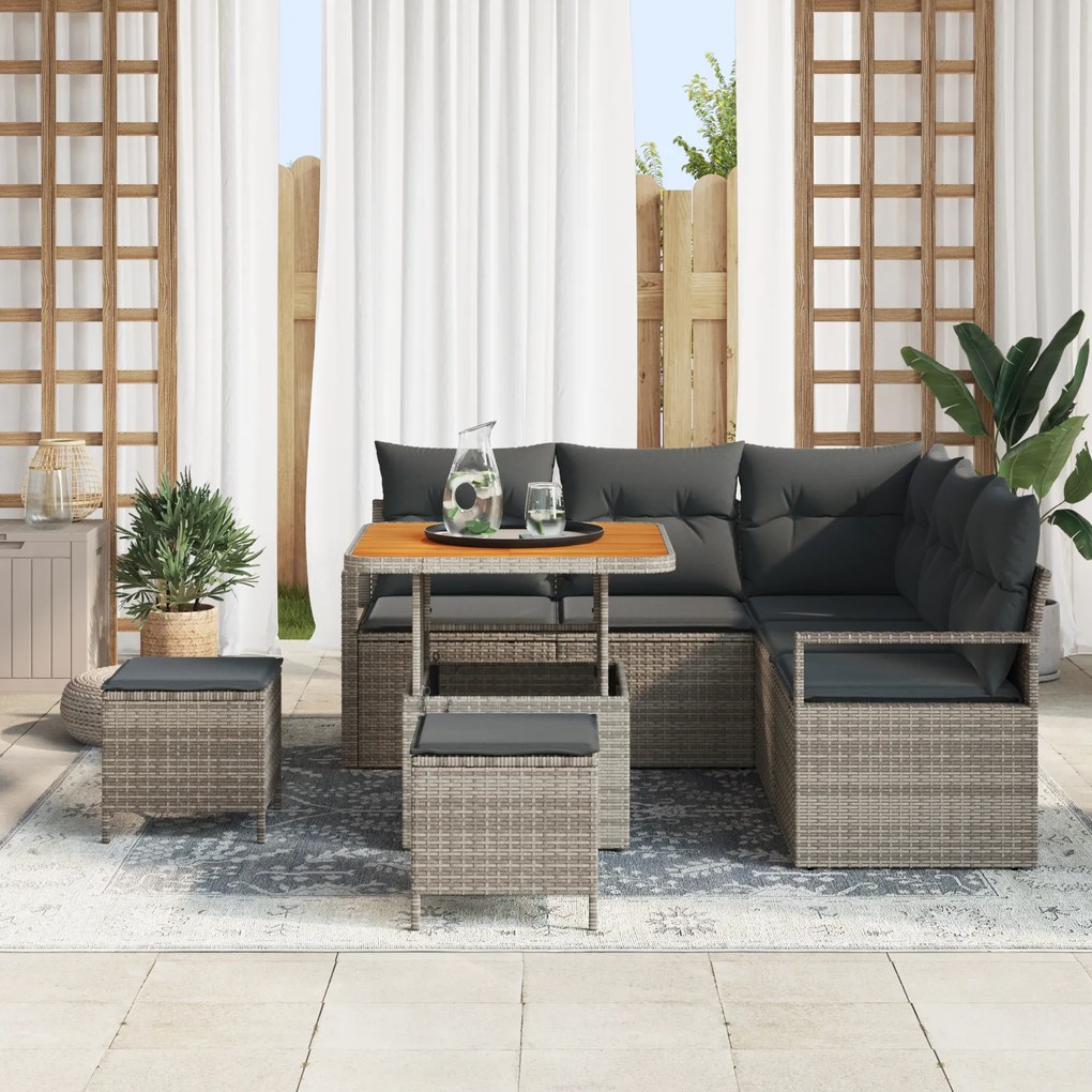 vidaXL Σετ Καναπέ Κήπου με μαξιλάρι 8 pcs Γκρι Πολυ ράταν