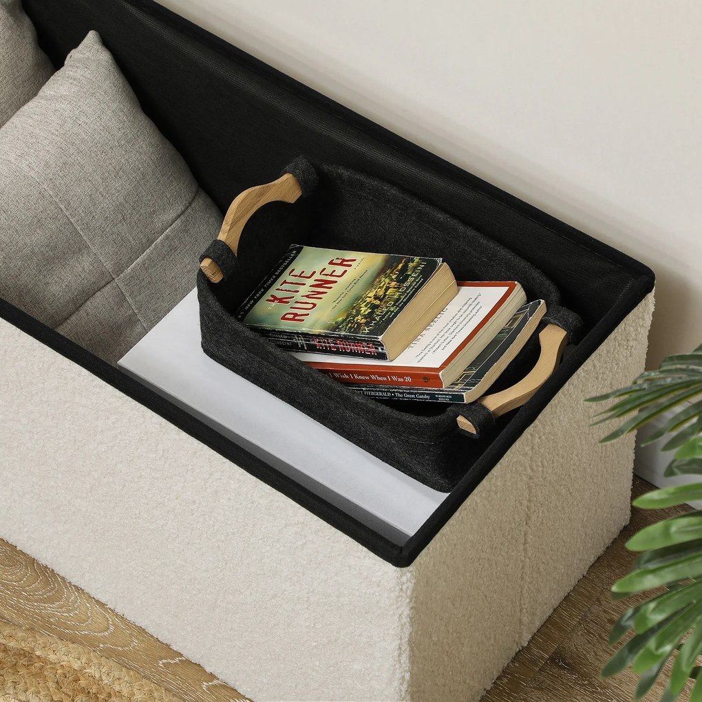 HOMCOM Σκαμπό Αποθήκευσης, Ταμπουρέ με Αποθηκευτικό Χώρο και Καπάκι για Σαλόνι, Υπνοδωμάτιο, Διάδρομο, Κρεμ Λευκό