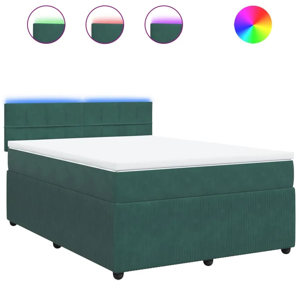 vidaXL Κρεβάτι Boxspring με Στρώμα Σκούρο Πράσινο 160x200εκ. Βελούδινο