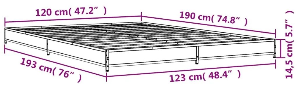 Πλαίσιο Κρεβατιού Γκρι Sonoma 120 x 190εκ. Επεξ. Ξύλο &amp; Μέταλλο - Γκρι