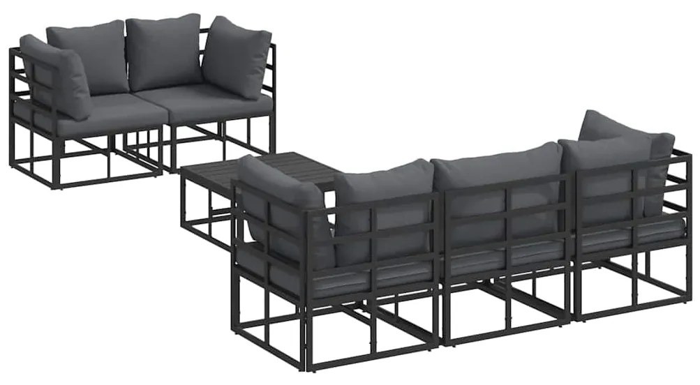vidaXL Σετ Καναπέ Κήπου με μαξιλάρι 6 pcs Μαύρο Αλουμίνιο
