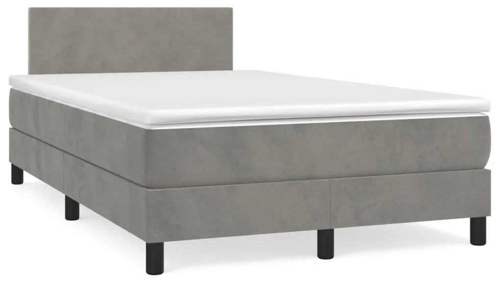 vidaXL Κρεβάτι Boxspring με Στρώμα Ανοιχτό Γκρι 120x200 εκ. Βελούδινο