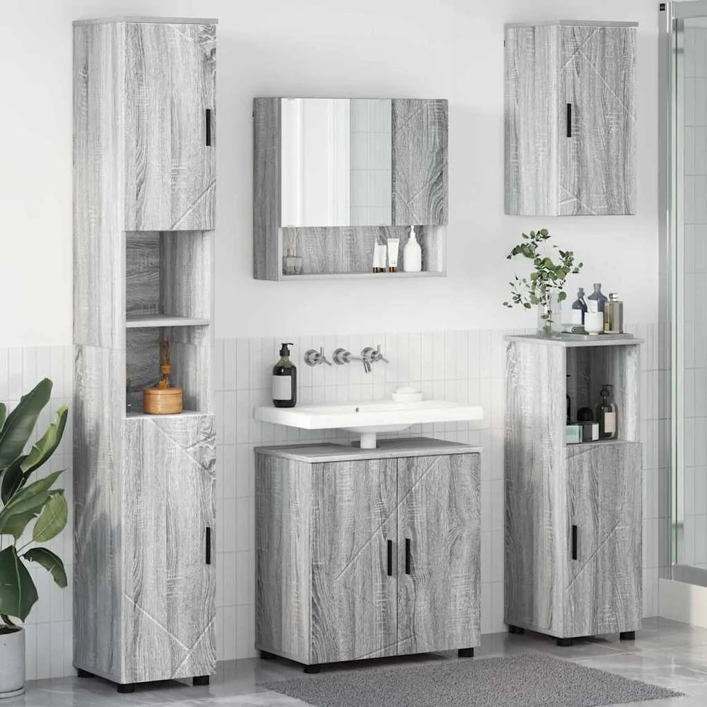 vidaXL Σετ Επίπλων Μπάνιου με πόρτα 5 pcs Γκρι sonoma 61 x 35 x 64 εκ.
