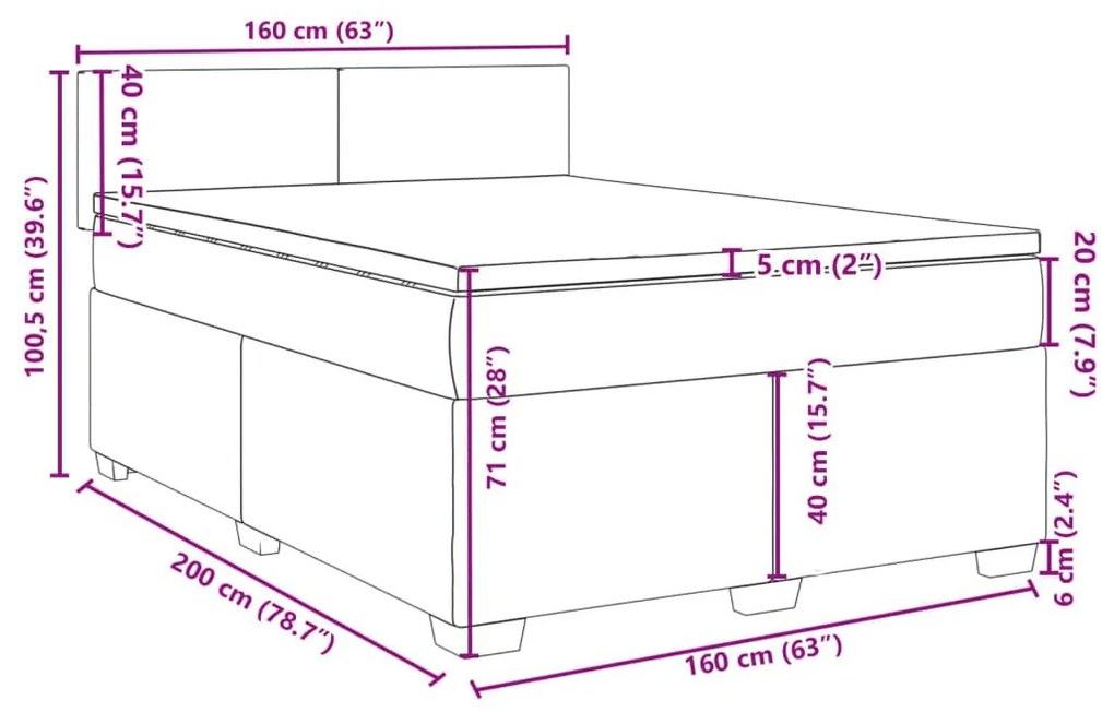 Κρεβάτι Boxspring με Στρώμα Σκούρο Γκρι 160x200 εκ. Βελούδινο - Γκρι