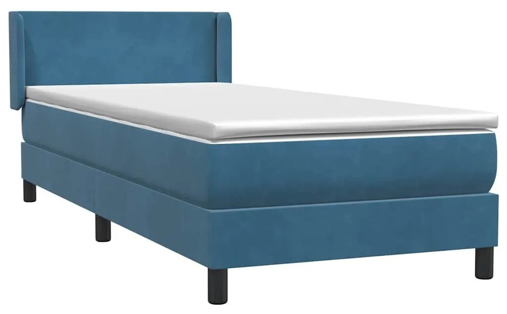 Box Spring κρεβάτι με στρώμα σκούρο μπλε 90x210 εκ. Βελούδινο - Μπλε