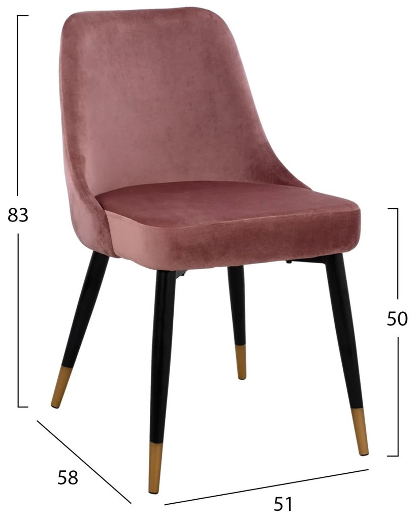 Σετ τραπεζαρίας JOLIE C11198.02 5 τεμ. MDF TOP - Βελούδο Σάπιο μήλο &amp; Μέταλλο Μαύρο 160x90x74 εκ.