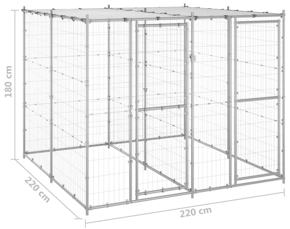 vidaXL Κλουβί Σκύλου Εξ. Χώρου με Στέγαστρο 4,84 μ² Γαλβ. Χάλυβας