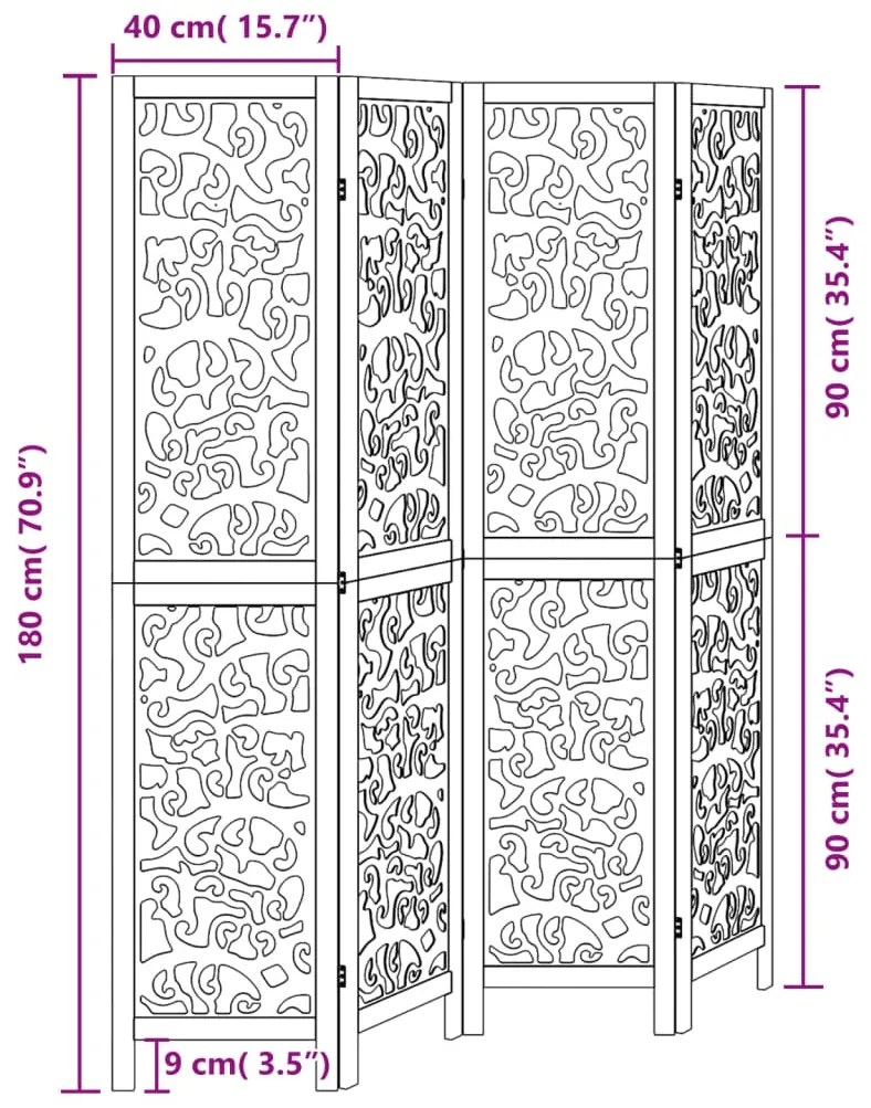 Διαχωριστικό Χώρου με 4 Πάνελ Μαύρο από Μασίφ Ξύλο Παυλώνιας - Μαύρο