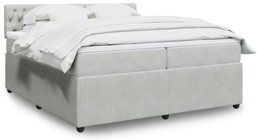 vidaXL Κρεβάτι Boxspring με Στρώμα Ανοιχτό Γκρι 200x200 εκ. Βελούδινο