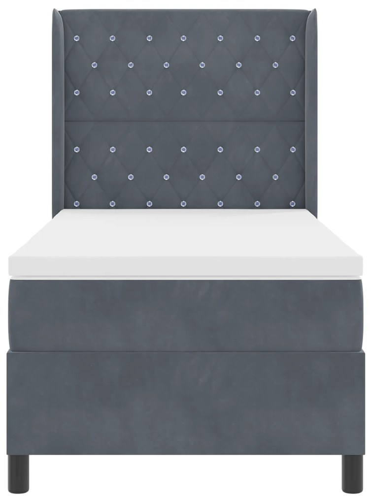 vidaXL Κρεβάτι Box Spring με Στρώμα Σκούρο Γκρι 90x200 εκ Βελούδο