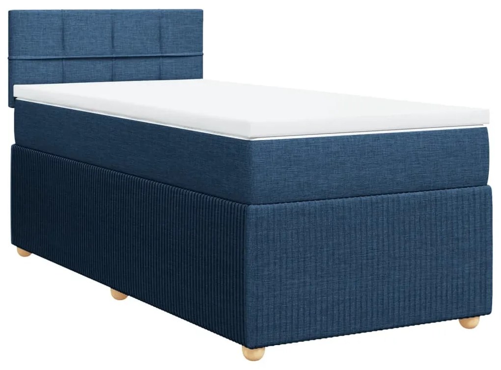 Κρεβάτι Boxspring με Στρώμα Μπλε 90x200 εκ.Υφασμάτινο - Μπλε