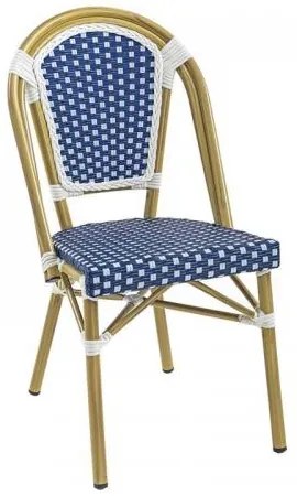 PARIS Καρέκλα Bistro, Αλουμίνιο Φυσικό, Wicker Άσπρο - Μπλε, Στοιβαζόμενη Ε291,3