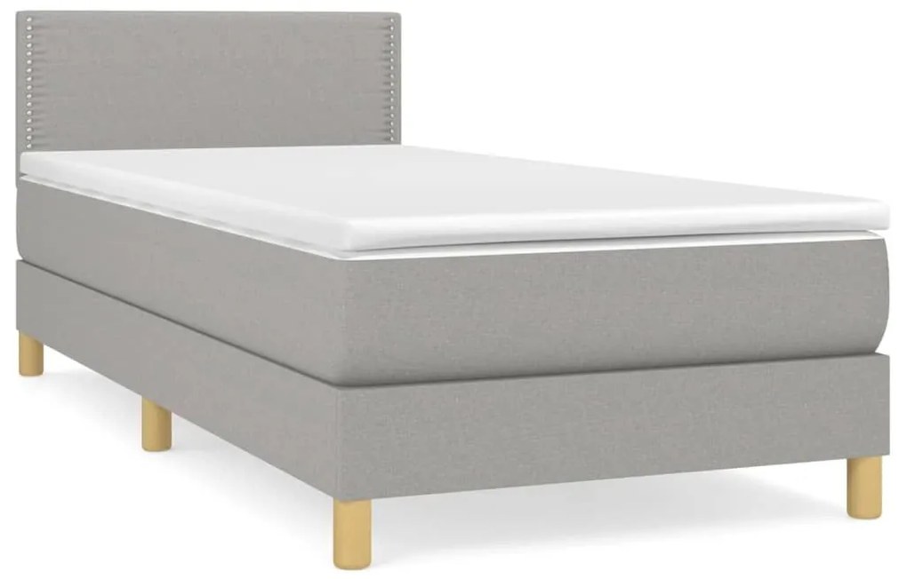 Κρεβάτι Boxspring με Στρώμα Ανοιχτό Γκρι 90x190 εκ. Υφασμάτινο - Γκρι