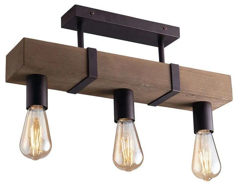 Φωτιστικό Οροφής - Πλαφονιέρα I-Texas-PL3 Natural-Black Luce Ambiente Design Metal,Wood