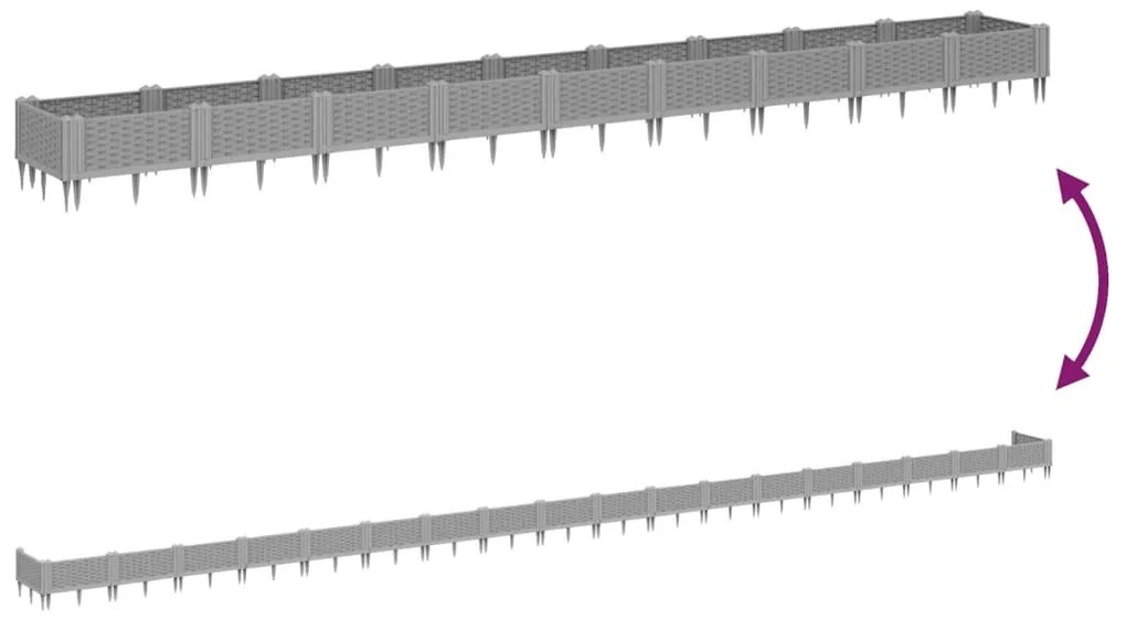 vidaXL Ζαρντινιέρα με Πασσάλους Γκρι 123,5x43,5x43,5εκ. Πολυπροπυλένιο