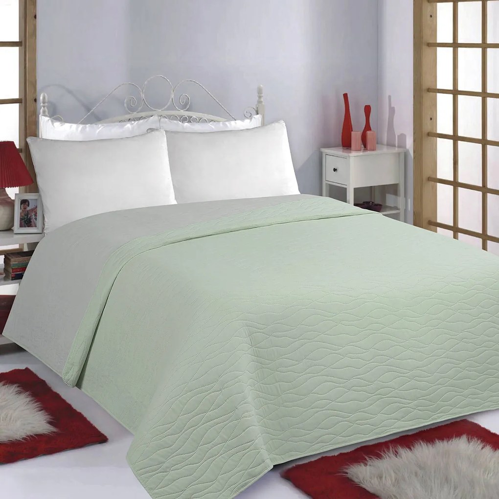Κουβερλί Μονό (170x220) 2 Όψεων Silk Fashion Waves Mint-Grey