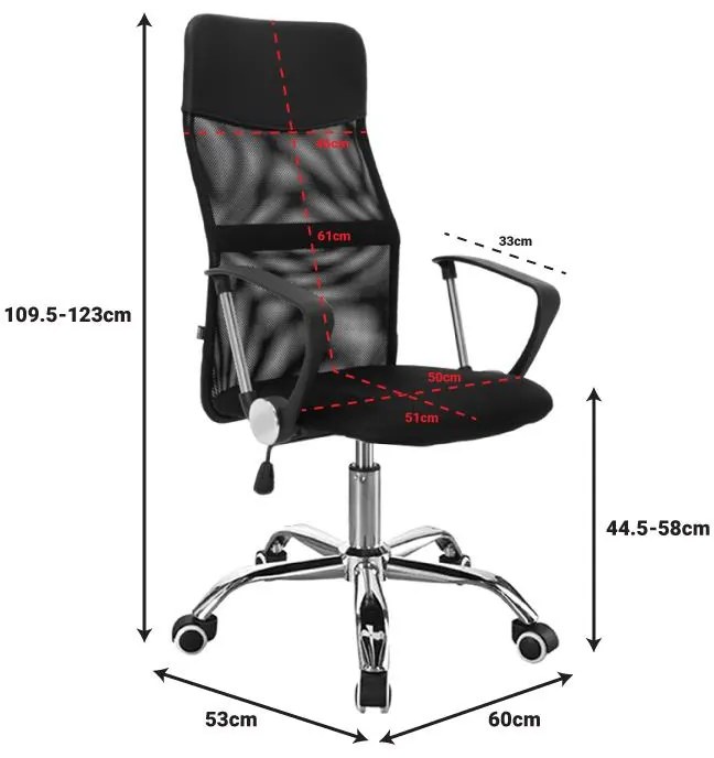 Καρέκλα γραφείου Joel II με ύφασμα mesh σε μαύρη απόχρωση 75x53x115-125εκ 61x59x123 εκ.