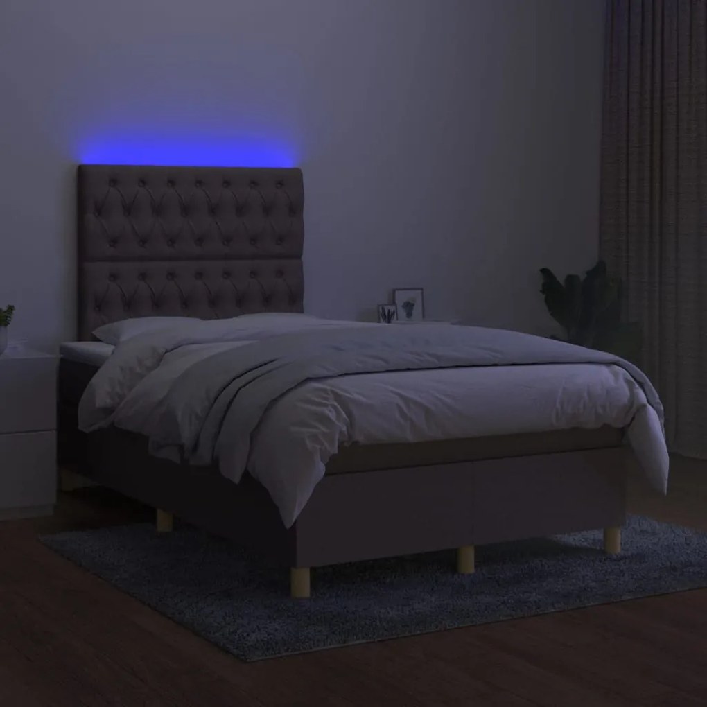 vidaXL Κρεβάτι Boxspring με Στρώμα & LED Taupe 120x200 εκ. Υφασμάτινο