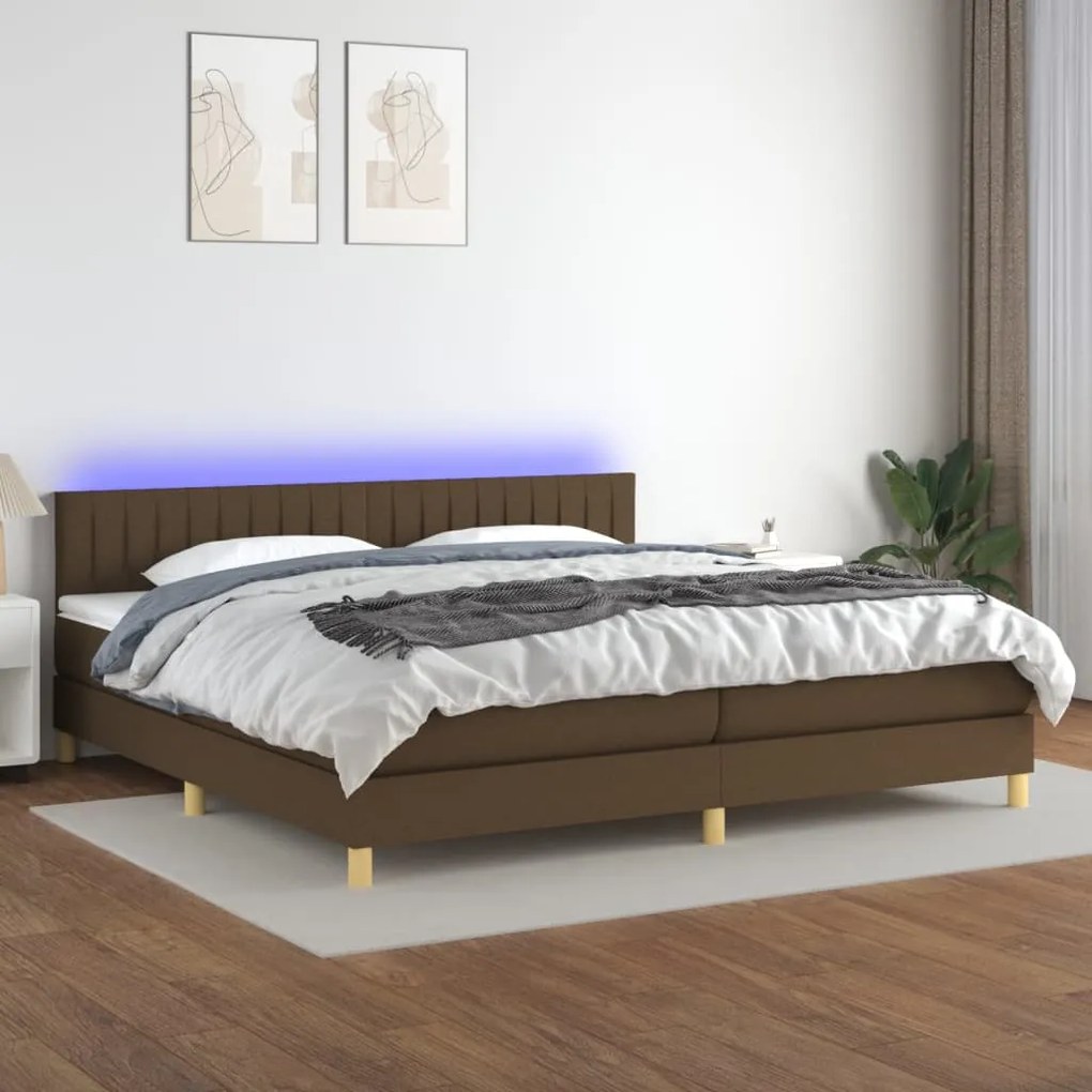 vidaXL Κρεβάτι Boxspring με Στρώμα &amp; LED Σκ.Καφέ 200x200 εκ Υφασμάτινο