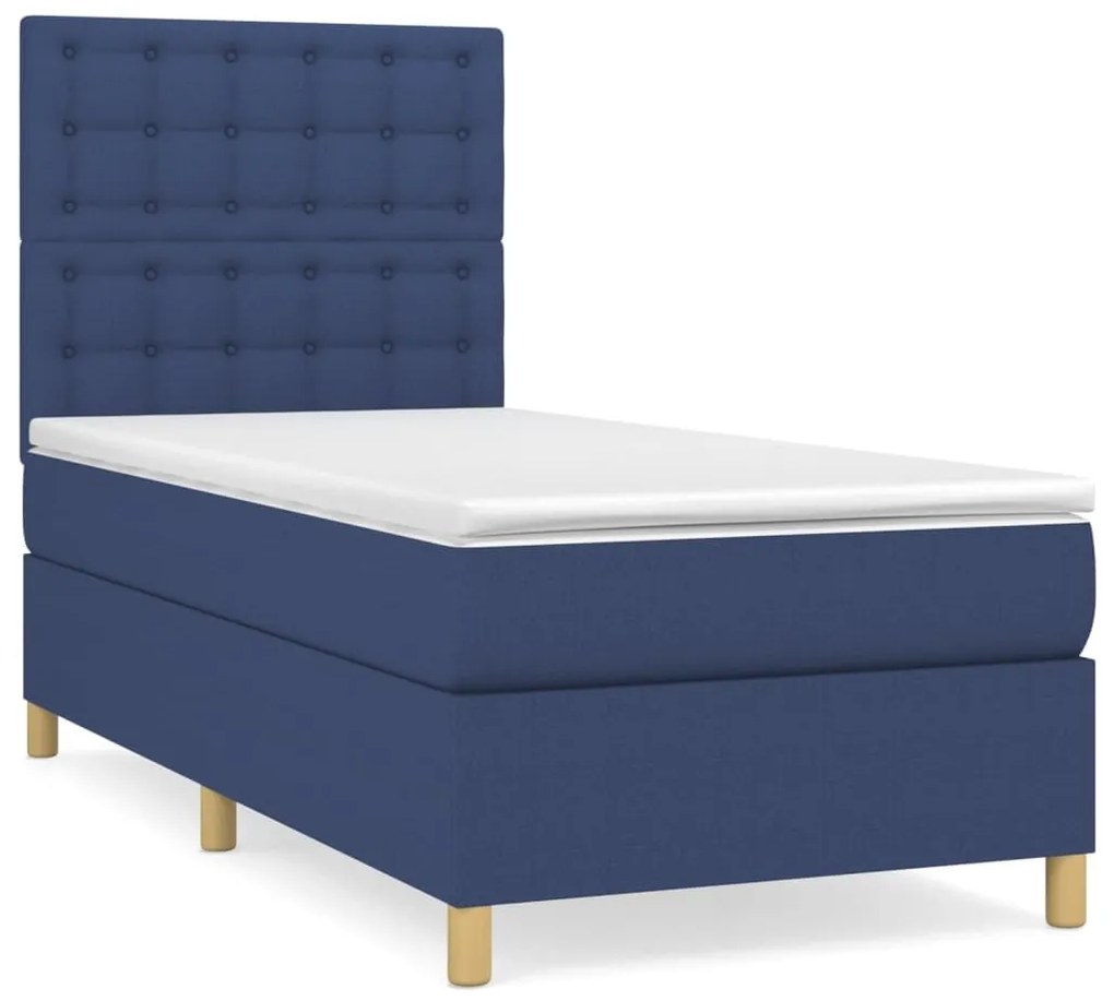 Κρεβάτι Boxspring με Στρώμα Μπλε 80x200 εκ. Υφασμάτινο - Μπλε