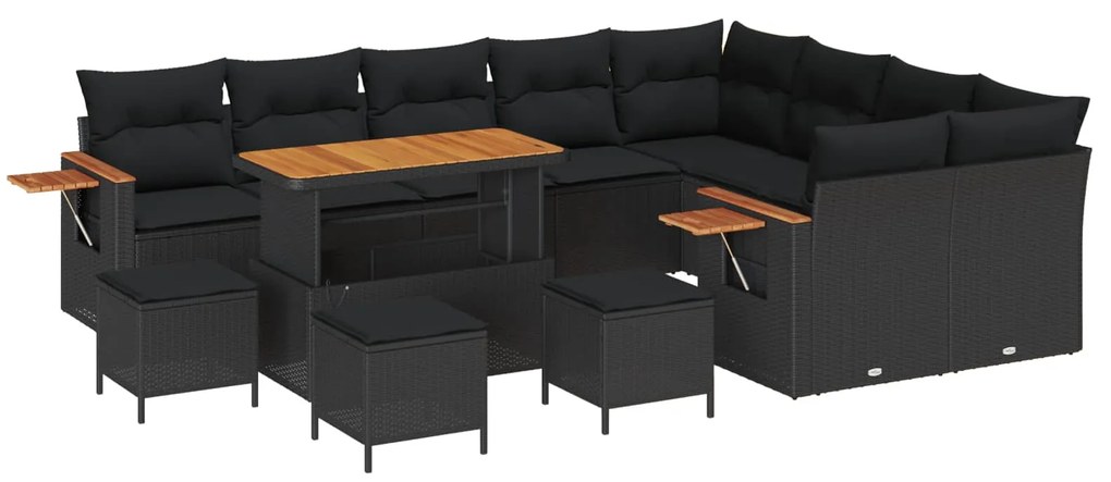 Σετ Καναπέ Κήπου με μαξιλάρι με αποθήκευση Μαύρο Πολυ ράταν