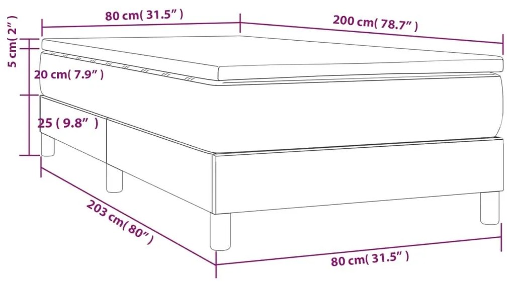 Κρεβάτι Boxspring με Στρώμα Σκούρο Καφέ 80x200 εκ. Υφασμάτινο - Καφέ