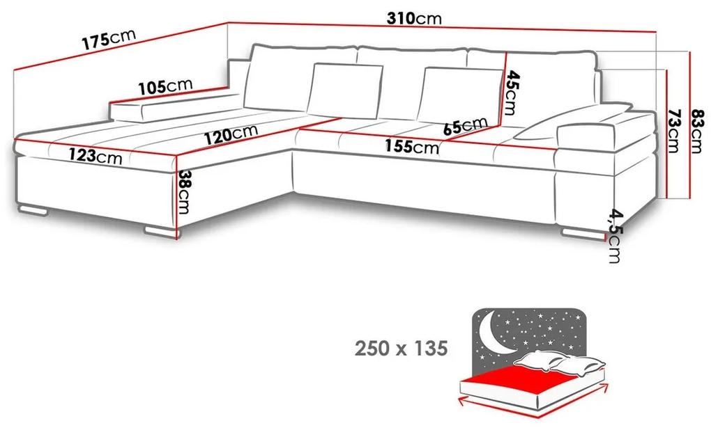 Γωνιακός Καναπές Comfivo 113, Λειτουργία ύπνου, Αποθηκευτικός χώρος, 310x175x83cm, 143 kg, Πόδια: Πλαστική ύλη | Epipla1.gr