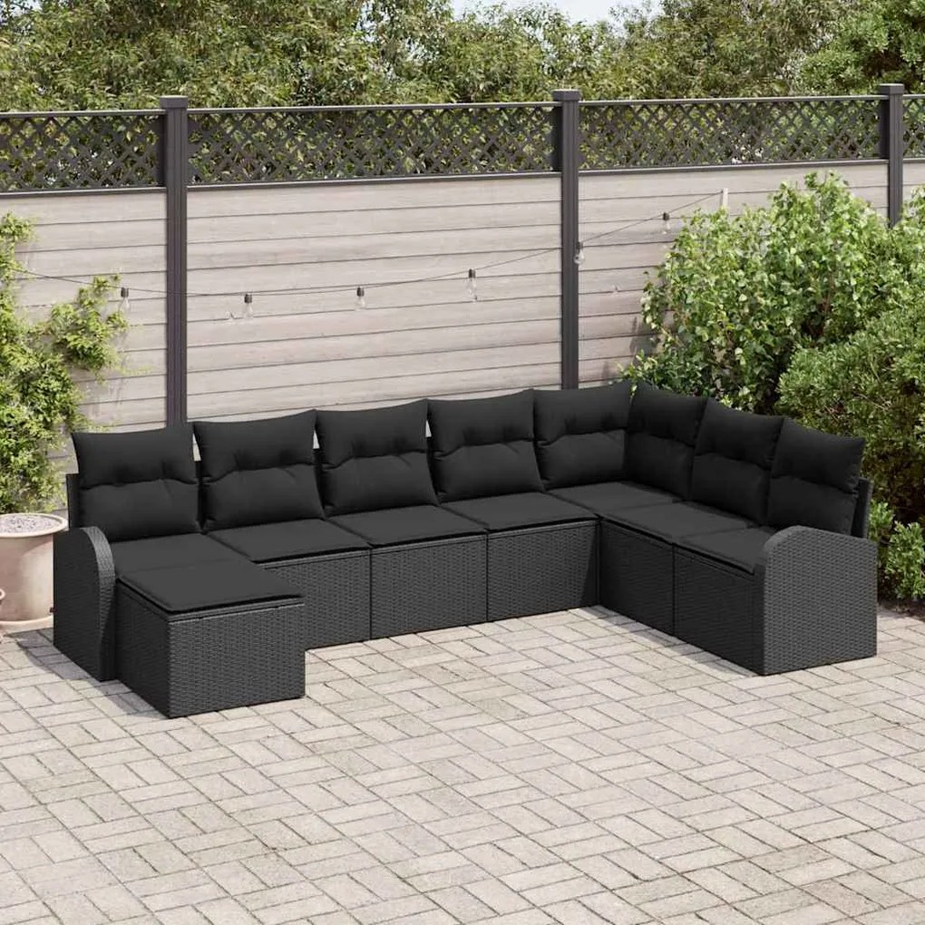 vidaXL Σετ Καναπέ Κήπου με μαξιλάρι 8 pcs Μαύρο Πολυ ράταν
