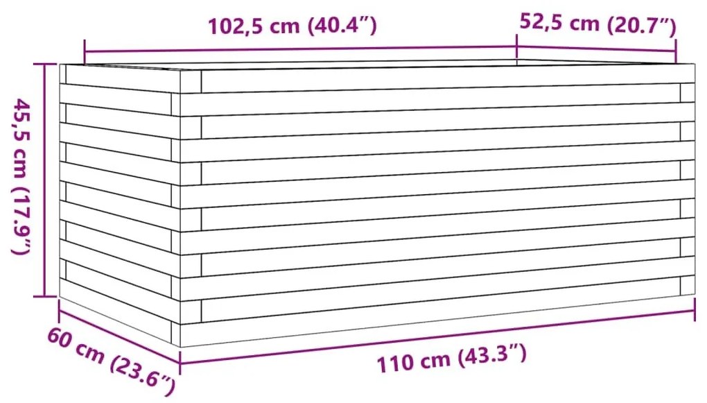 Ζαρντινιέρα Κήπου 110x60x45,5 εκ από Μασίφ Ξύλο Πεύκου - Καφέ