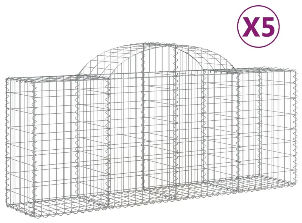 vidaXL Συρματοκιβώτια Τοξωτά 5 τεμ. 200x50x80/100 εκ. Γαλβαν. Ατσάλι