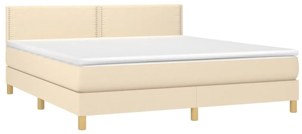 Κρεβάτι Boxspring με Στρώμα &amp; LED Κρεμ 160x200 εκ. Υφασμάτινο - Κρεμ