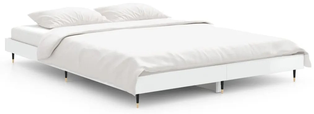 vidaXL Πλαίσιο Κρεβατιού Γυαλιστερό Λευκό 135x190 εκ Επεξεργ. Ξύλο