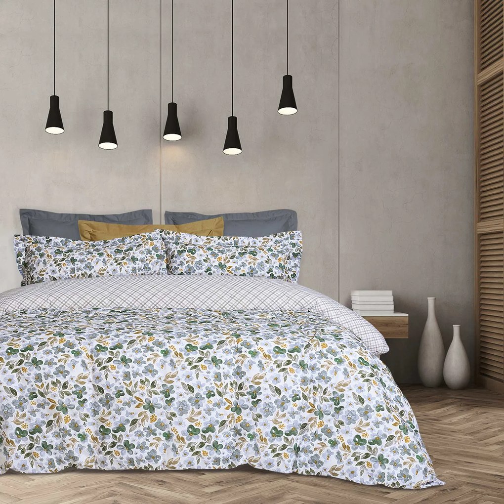 Σετ Παπλωματοθήκη Polycotton Μονή 160x240εκ. Casual 5410 Γκρι-Πετρόλ-Ώχρα Das Home