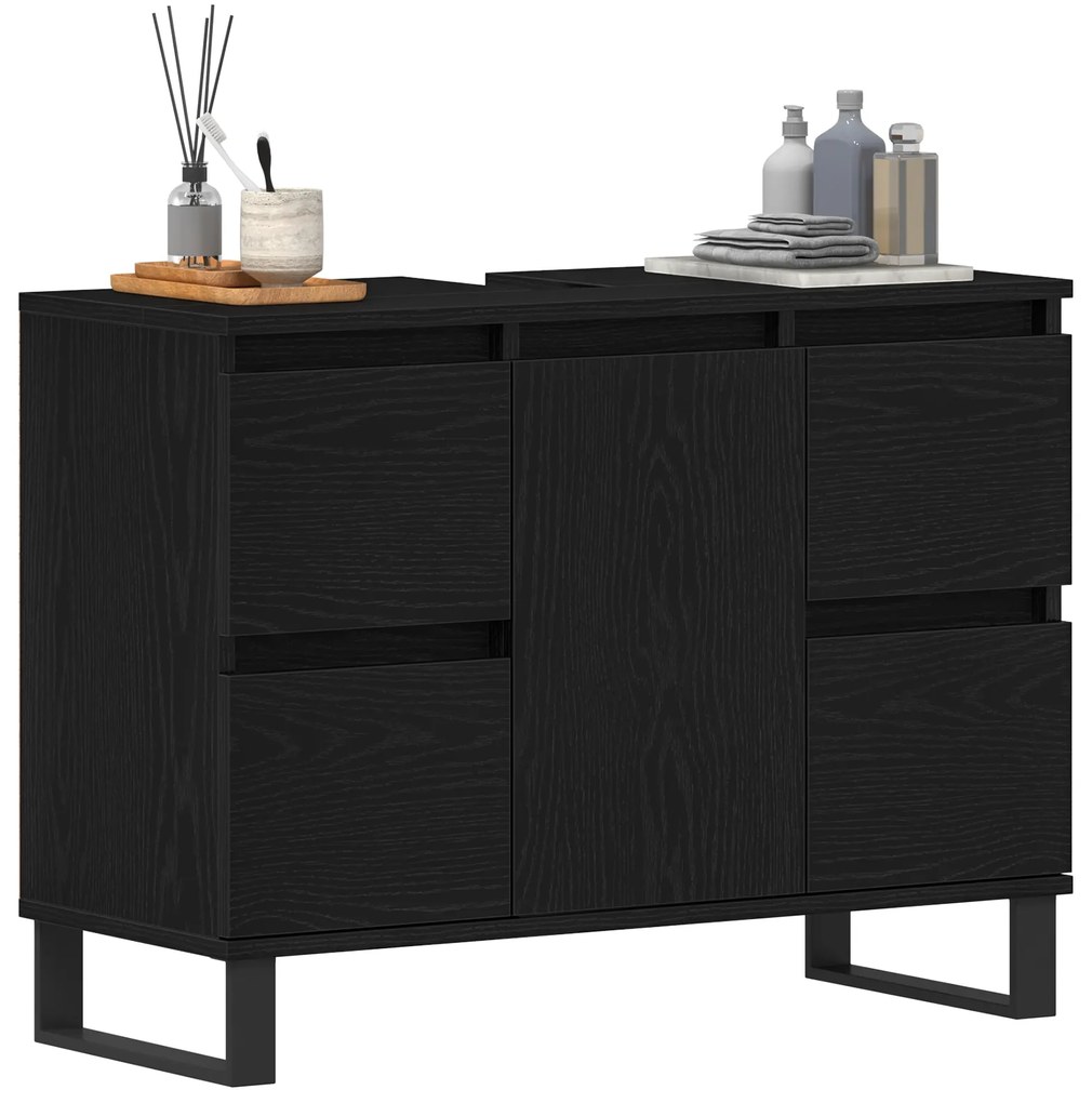 vidaXL Ντουλάπι για νιπτήρα Μαύρο Δρυς 80x33x60 εκ Επεξεργασμένο ξύλο