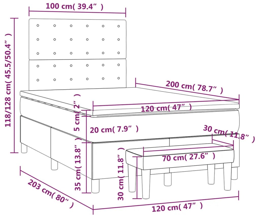 Κρεβάτι Boxspring με Στρώμα Κρεμ 120x200 εκ. Υφασμάτινο - Κρεμ