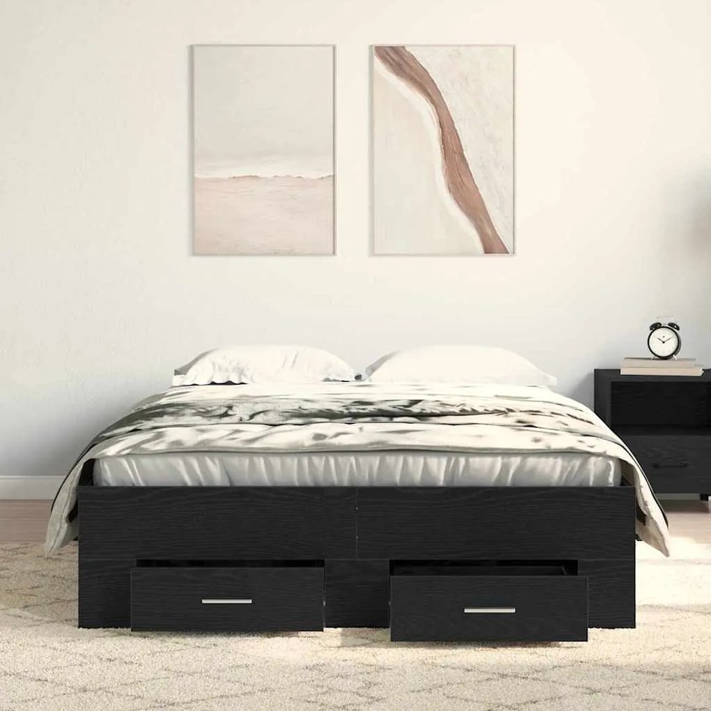 vidaXL Κρεβάτι με Συρτάρια Μαύρη δρυς 120 x 200 cm Επεξεργασμένο ξύλο