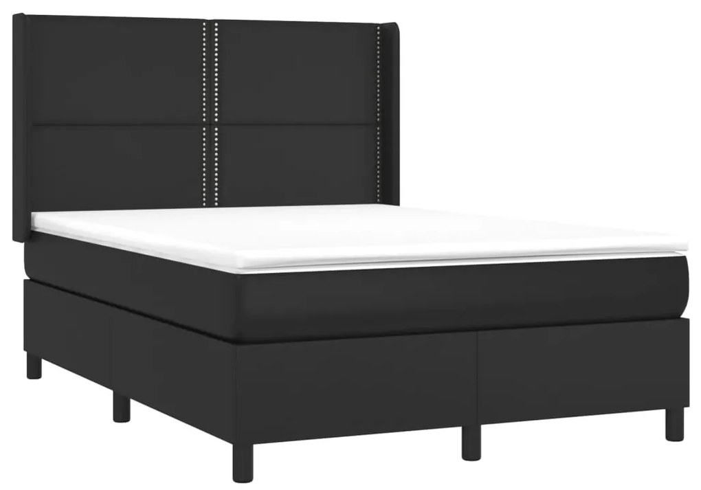 Κρεβάτι Boxspring με Στρώμα &amp; LED Μαύρο 140x200 εκ. Συνθ. Δέρμα - Μαύρο